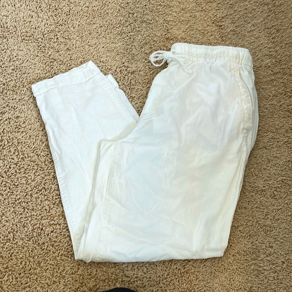 White Linen Cropped Pants